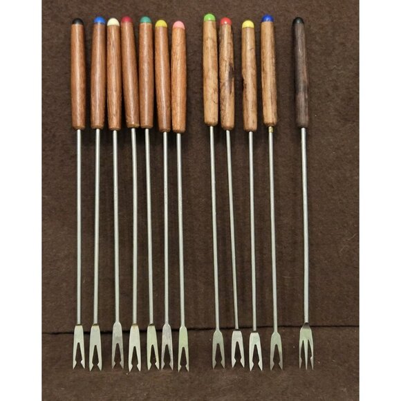 Set of 6+ Vintage 1970’s Fondue Forks Japan Stainless Steel - Picture 3 of 8